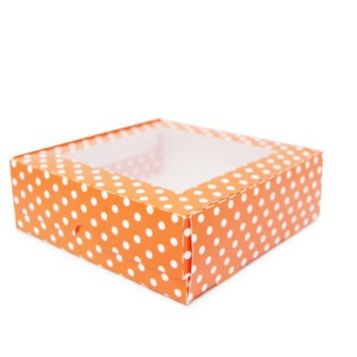 Flip Lid Windowed Boxes Made with Recycled Material -Orange or PolkaDot Color